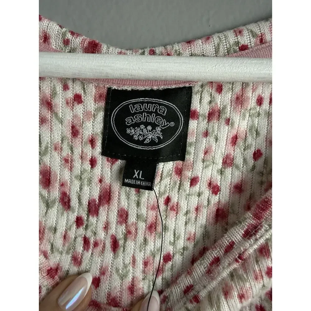 Laura Ashley Womens Top XL Floral Garden Ribbed Long Sleeve Soft Cozy Cottage